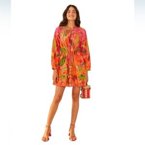 FARM Rio Tropical Pink and Orange Mini Dress